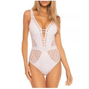 BECCA Color Play Reveal One-Piece Swimsuit white sz Small